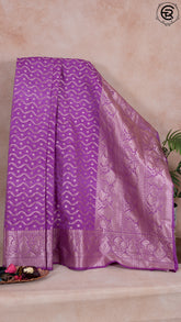 Electric Violet Zari Curved Line Pattern Warm Silk Saree